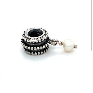 Authentic Pandora Retired Beveled White Freshwater Pearl Dangle Charm